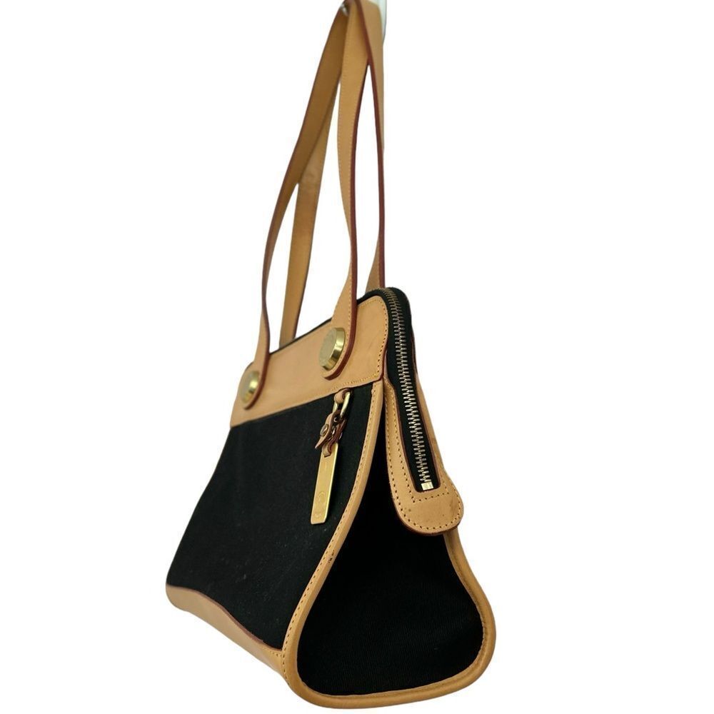 Vintage Dooney & Bourke Black Canvas & Naked Tan Leather East West‎ Carpet Bag - Picture 4 of 15